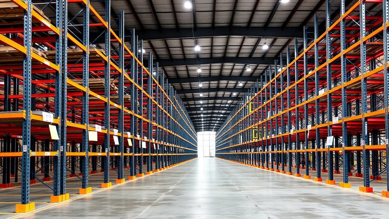 Warehouse showing rows of various branded pallet racking systems